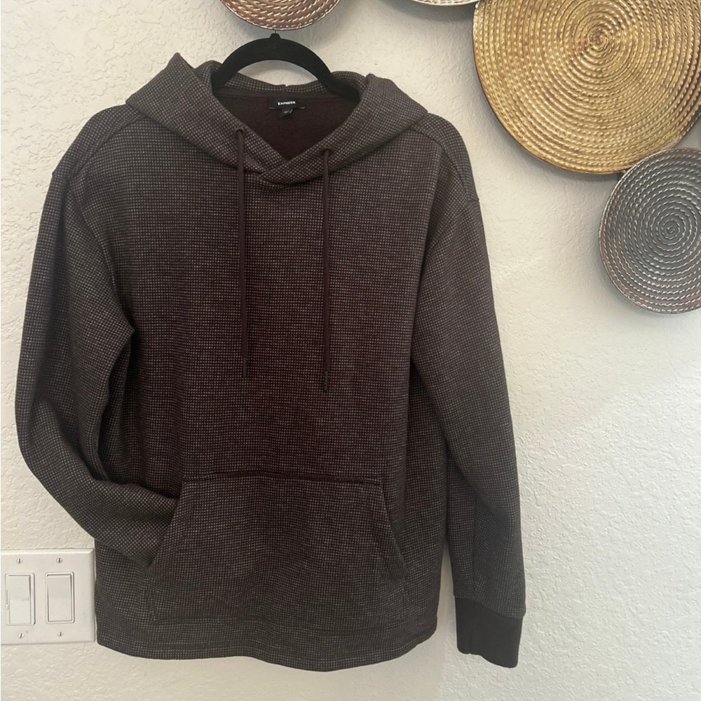 Express men's brown waffle-knit pullover hoodie size Small - Picture 1 of 3